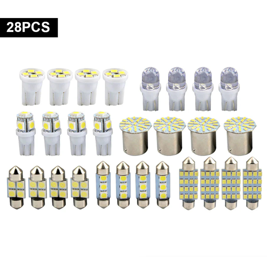 28Pcs Car Interior White Combo LED Map Dome Door Trunk License Plate Light Bulbs